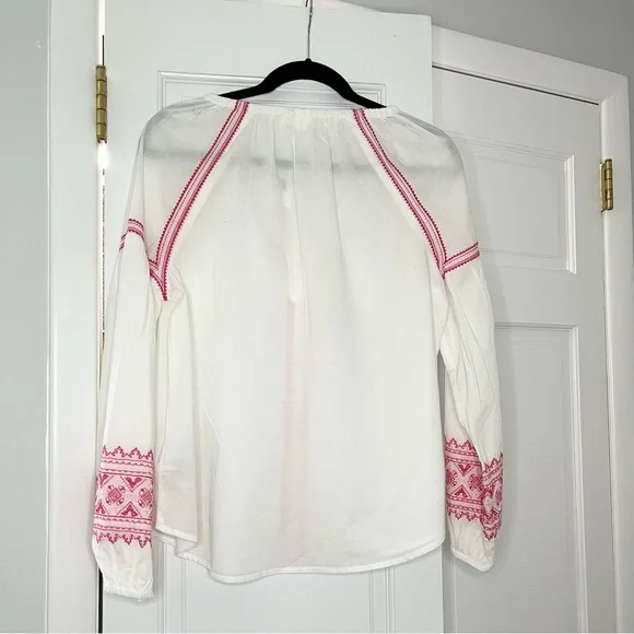 GAP 100% Cotton White and Pink Relaxed Blouse with Mandarin Collar - Picture 3 of 6